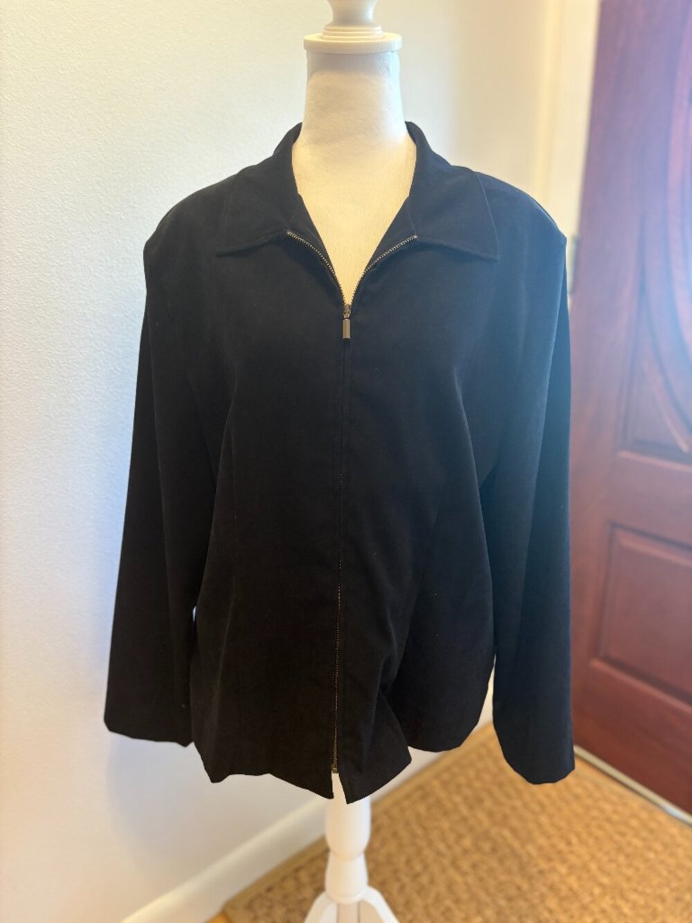 Briggs New York Faux Suede Black Zip Up Women's Collared Jacket Size 16